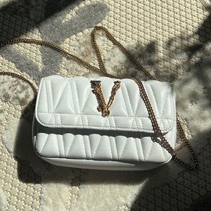 Versace Virtus Quilted Nappa Leather Crossbody in White